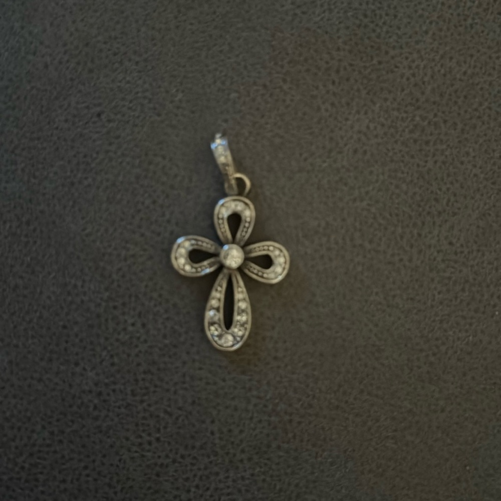 Premier Designs Cross Pendant Silvertone Clear Rhinestones 2"